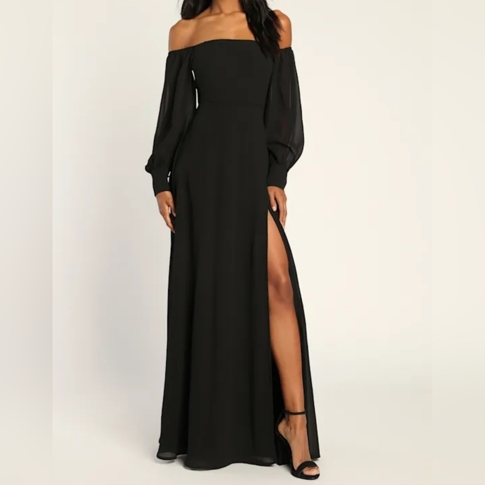 Lulus Feel the Romance Black Off-the-Shoulder Maxi Dress, Size Women's Medium